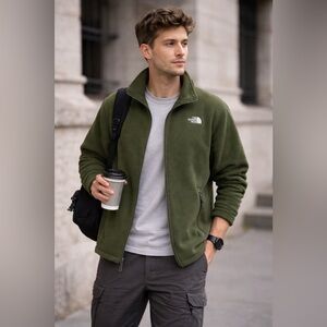 The North Face Mens Green Fleece Jacket Full Zip Hiking Outdoor L